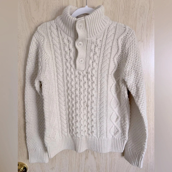 GAP Kids Mockneck Cable Knit Sweater Fisherman Unisex Cream Sz 8 - Picture 2 of 11